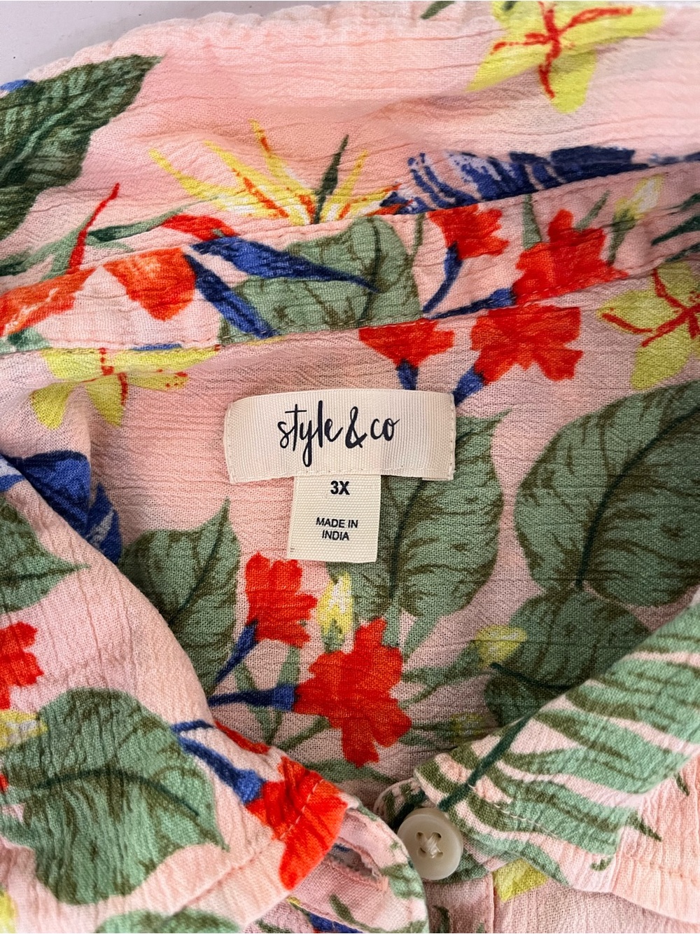 Style & Co. Pink Tropical Floral Button-Down Shirt 3X - Picture 7 of 10